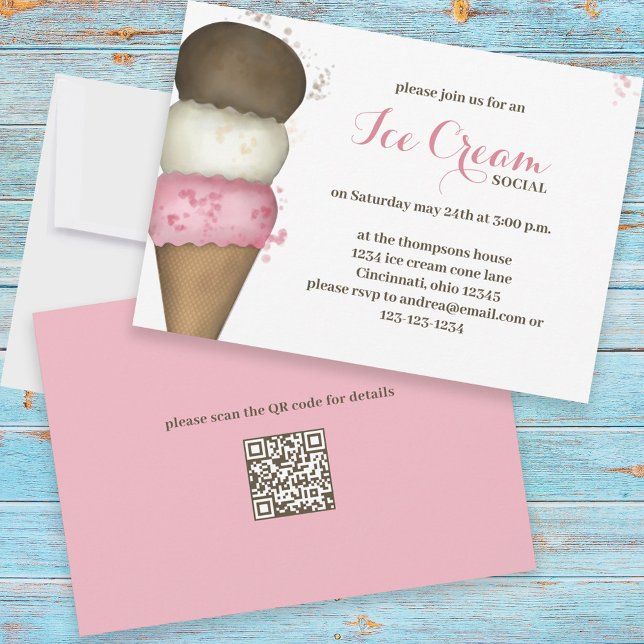 Invitación Cuidada acuarela Whimsical Ice Cream Social QR Cód (Subido por el creador)