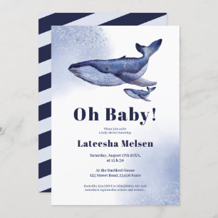 Invitación Cuidada acuática azul ballena acuática ducha bebé