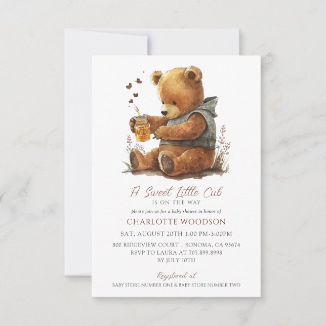 Invitación Cuidada acuática Teddy Bear Honey Pot Baby Shower (Anverso)
