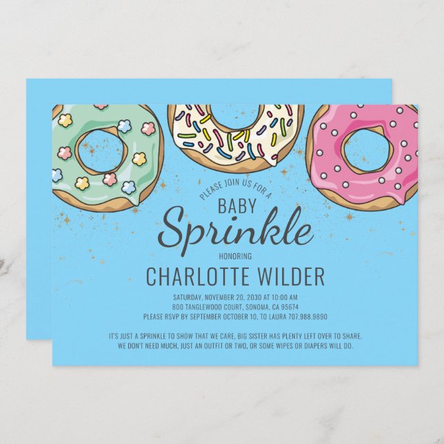 Invitación Cuidada azul acuarela Bebé Sprinkle | Blue Boy (Anverso / Reverso)