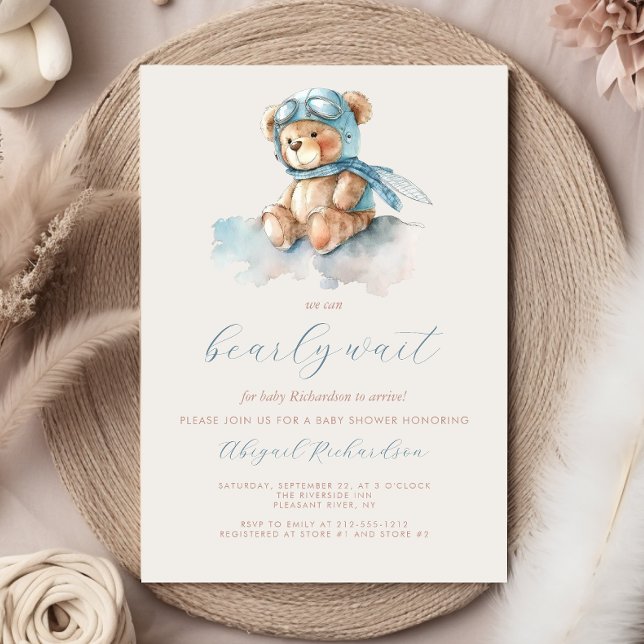 Invitación Cuidada Azul Acuarela Teddy Bear Boy Baby Shower (Subido por el creador)