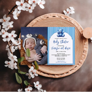 Invitación Cuidada Azul Teddy Bear Vintage Bebé Ducha
