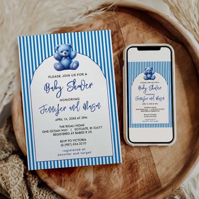 Invitación Cuidada Azul Teddy Bear Vintage Bebé Ducha (Subido por el creador)