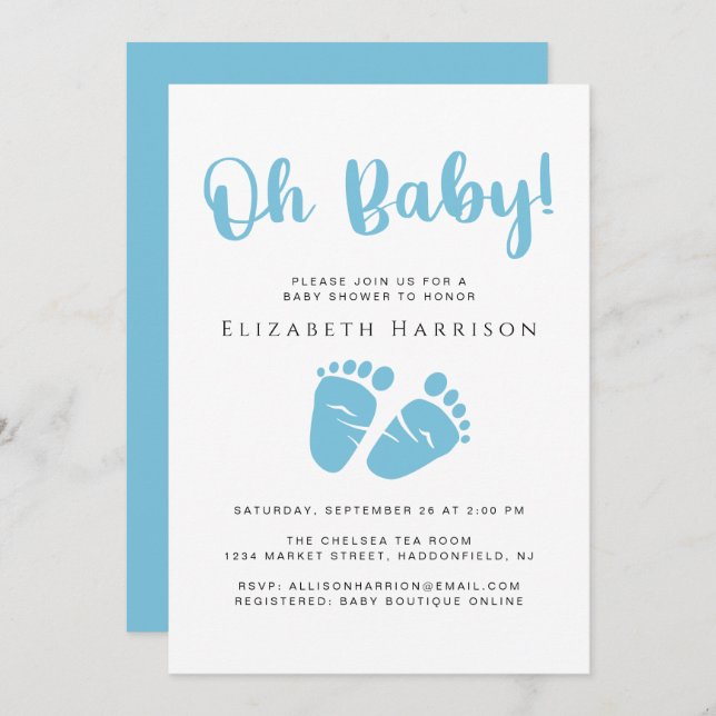 Invitación Cuidada Baby Boy Shower (Anverso / Reverso)