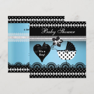 Invitación Cuidada Baby Shower Baby Boy Blue Black Spot 2