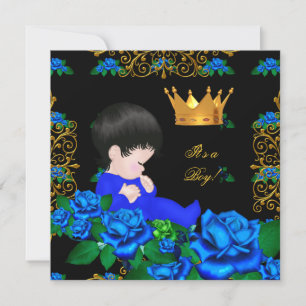 Invitación Cuidada Baby Shower Blue Gold Boy Prince Crown 9