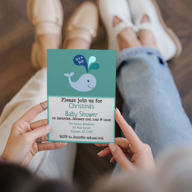 Invitación Cuidada ballena azul bebé niño ducha (Subido por el creador)