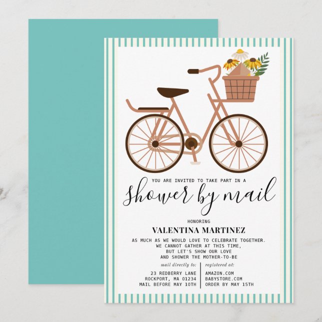 Invitación Cuidada bicicleta Baby Shower por correo (Anverso / Reverso)
