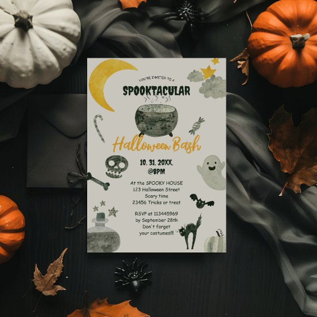 Invitación Cuidada calabaza acuarela Halloween Bash (Subido por el creador)