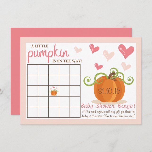 Invitación Cuidada calabaza Baby Shower Bingo Cards (Anverso / Reverso)