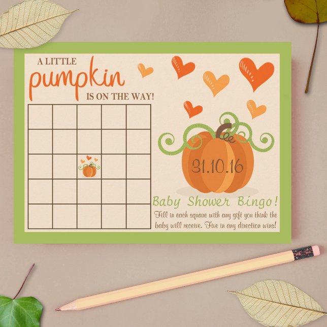 Invitación Cuidada calabaza Baby Shower Bingo Cards (Subido por el creador)