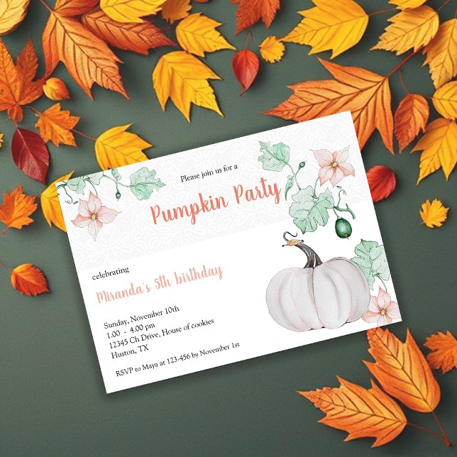 Invitación Cuidada calabaza blanca Watercolor Art (Subido por el creador)