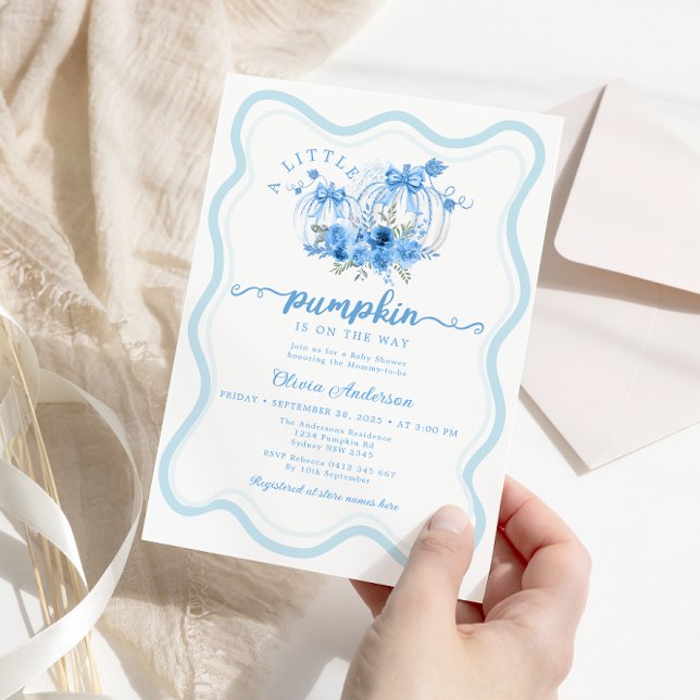 Invitación Cuidada calabaza Bow Wave Frame Baby Shower (Subido por el creador)