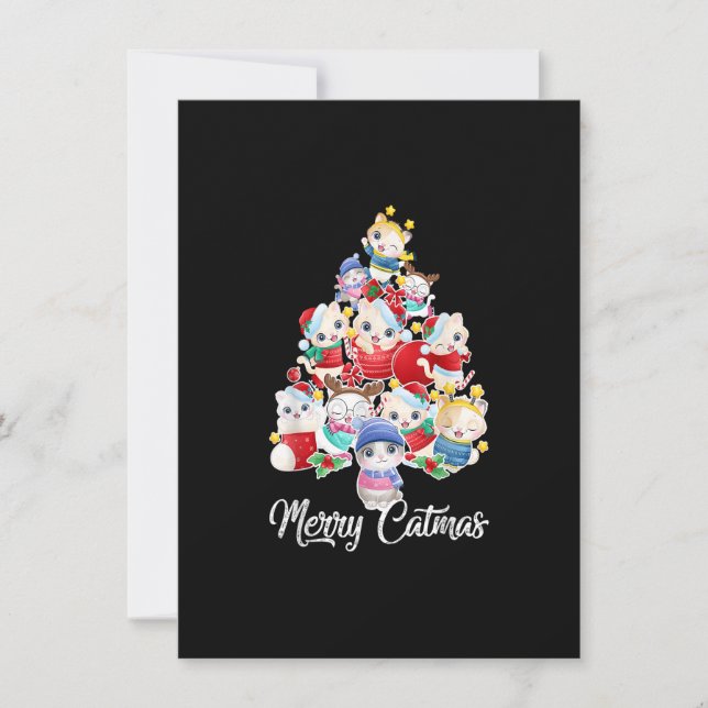 Invitación Cuidada Cat Árbol De Navidad Feliz Navidad Catmas  (Anverso)