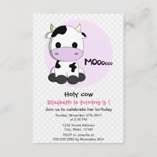 Invitación Cuidada chica vaca polkadots chica niños fiesta de