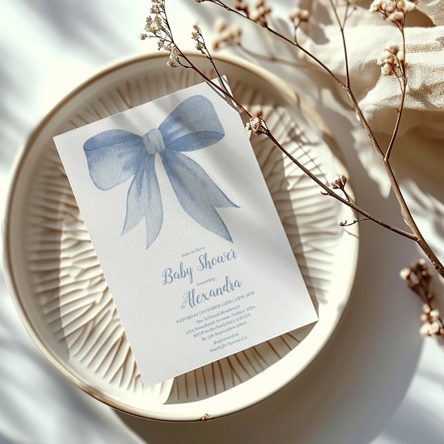 Invitación Cuidada Cinta Azul Bow Bebé Niño Ducha (Subido por el creador)