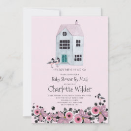 Invitación Cuidada Color Rosa Bebé Ducha Por Correo