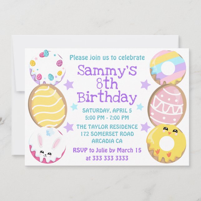 Invitación Cuidada Cookies de Pascua y Fiesta del Cumpleaños  (Anverso)
