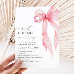 Invitación Cuidada Coquette rosa de Rubor Bow Baby Shower