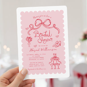 Invitación Cuidada ducha de novias rosa rojo caprichoso