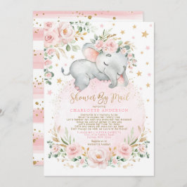 Invitación Cuidada Elefante Sleepy Dorada Baby Shower Por Cor