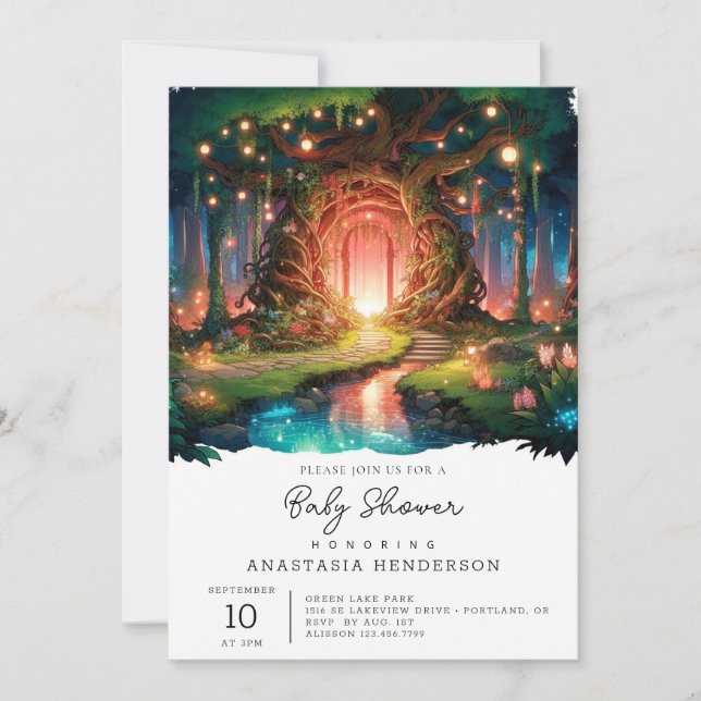 Invitación Cuidada Fantasía Encantada Baby Shower Forestal (Anverso)