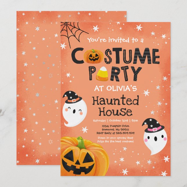 Invitación Cuidada Fiesta de disfraces de Halloween Spooktacu (Anverso / Reverso)