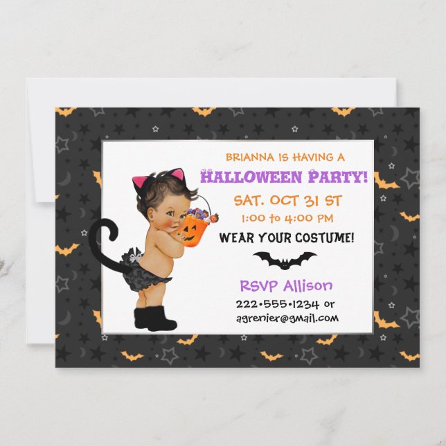 Invitación Cuidada fiesta de Halloween con gato de bebé de et (Anverso)