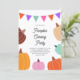 Invitación Cuidada Fiesta talladora de calabaza colorida de H