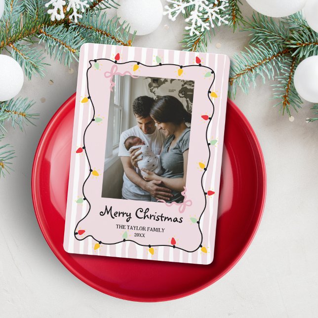 Invitación Cuidada foto caprichosa rosa de Feliz Navidad (Subido por el creador)