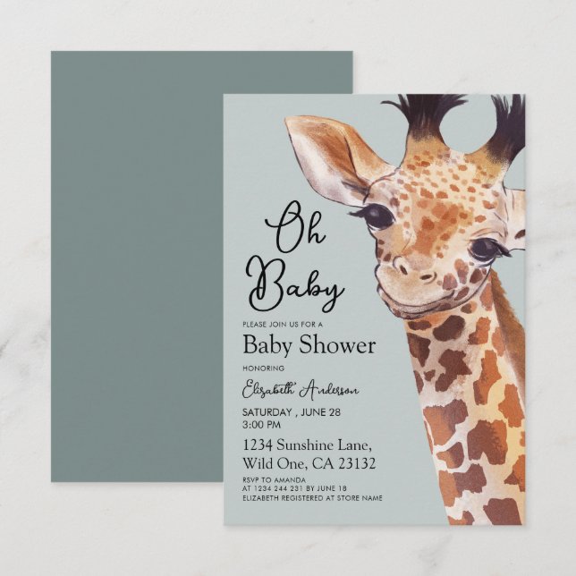 Invitación Cuidada Giraffe Oh Baby Baby Shower (Anverso / Reverso)