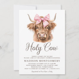 Invitación Cuidada Highland Cow Coquette Rosa Bow Baby Shower