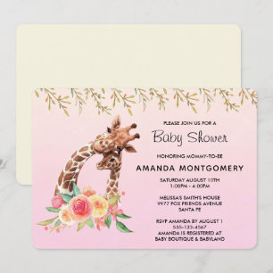 Invitación Cuidada jirafa acuarela mamá y bebé Baby Shower