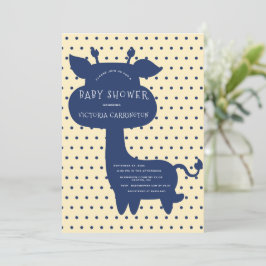 Invitación Cuidada jirafa azul Polkadot Baby Shower amarillo