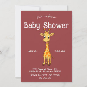 Invitación Cuidada jirafa sobre el Baby Shower púrpura rojo