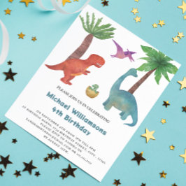 Invitación Cuidada mínima acuarela dinosaurio cumpleaños i