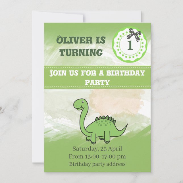 Invitación Cuidada moda acuarela divertido cumpleaños de dino (Anverso)
