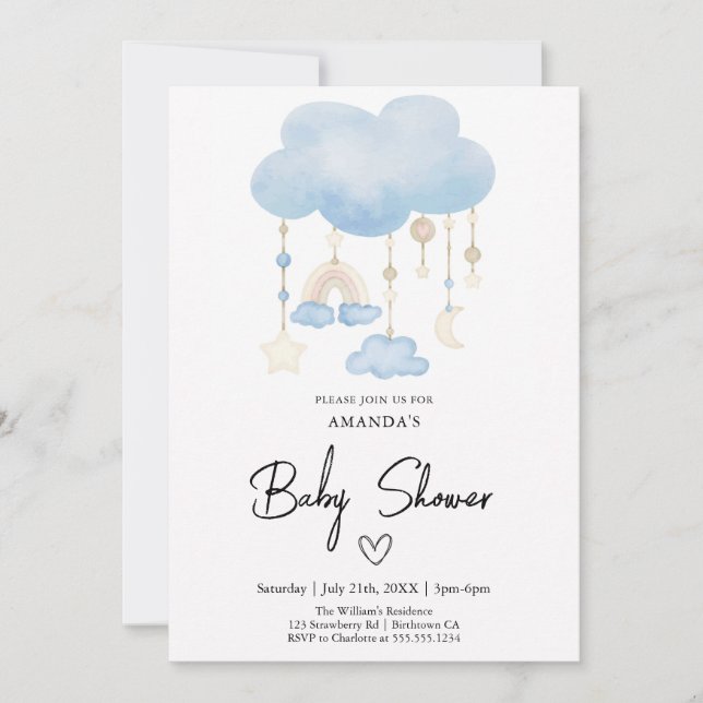 Invitación Cuidada nube azul de Baby Shower (Anverso)