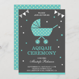 Invitación Cuidada Pram Verde azulado Baby Boy Aqiqah