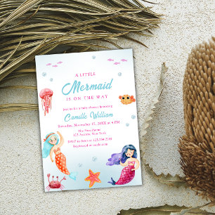 Invitación Cuidada sirena Ocean Coral Baby Shower
