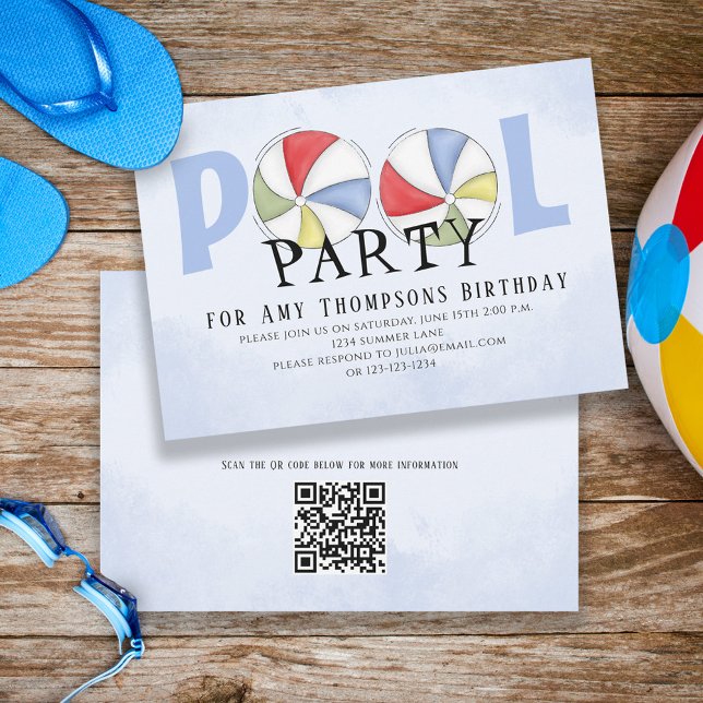 Invitación Cuidada Whimsical Fun Pool Fiesta Summer QR Code (Subido por el creador)