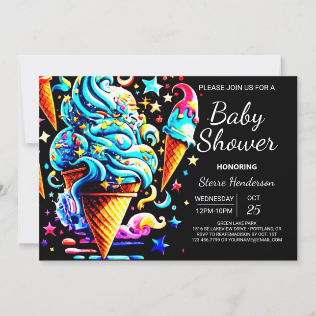 Invitación Cuidada Whimsical Scoop Ice Cream Boy Baby Shower (Anverso)