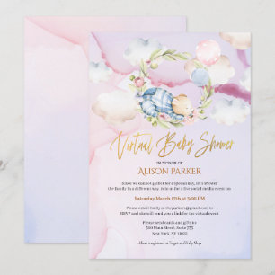 Invitación Cuidada Woodland Bear Flor Pink Sky Virtual Ducha