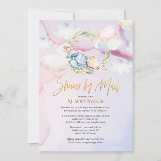 Invitación Cuidada Woodland Bear Pink Sky Baby Shower por cor (Anverso)