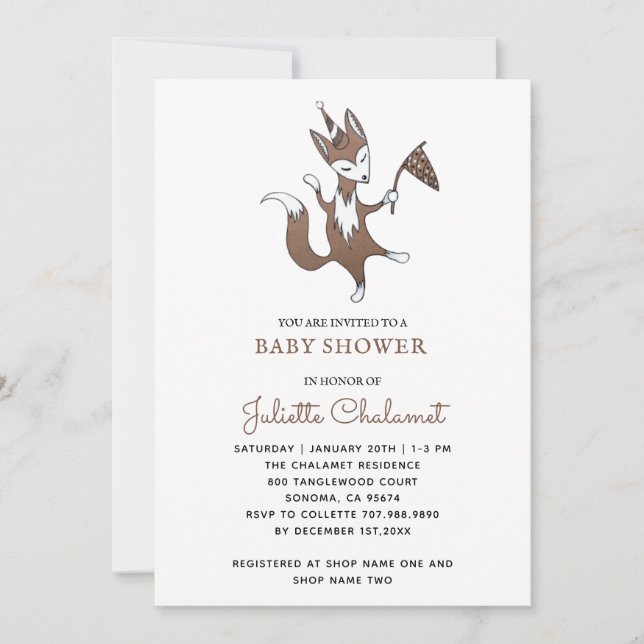 Invitación Cuidada y caprichosa Woodland Fox Baby Boy Shower (Anverso)