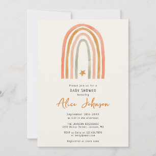 Invitación Cuidado Arcoiris Y Star Boho Baby Shower