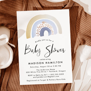 Invitación Cuidado azul acuarela Arcoiris Baby Shower