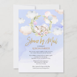 Invitación Cuidado Baby Shower del cielo azul de conejo de Wo