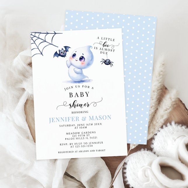 Invitación Cuidado Blue Little Boo Baby Ghost Boy Shower (Subido por el creador)