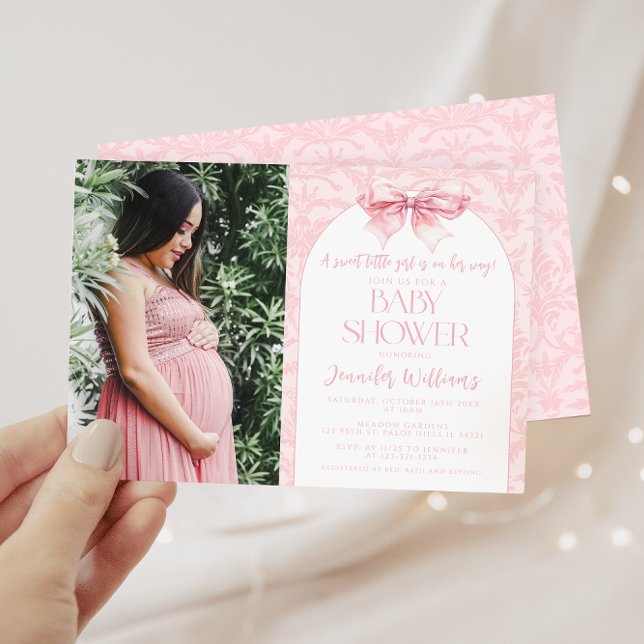 Invitación Cuidado boho rosa de la proa rosa bebé ducha foto (Subido por el creador)
